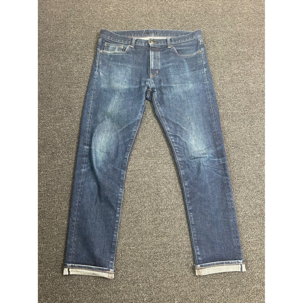 Uniqlo Slim Straight Selvedge Jeans‎ Indigo Blue Mens 34x29 Kaihara Denim Casual